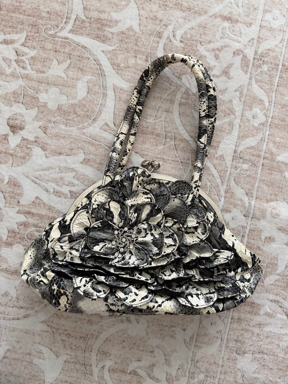 Vintage Giant Flower Snakeskin Coin Purse Style Handbag